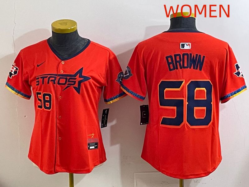 Women Houston Astros #58 Brown Orange Fourth generation Joint Name 2025 Nike MLB Jersey style 4